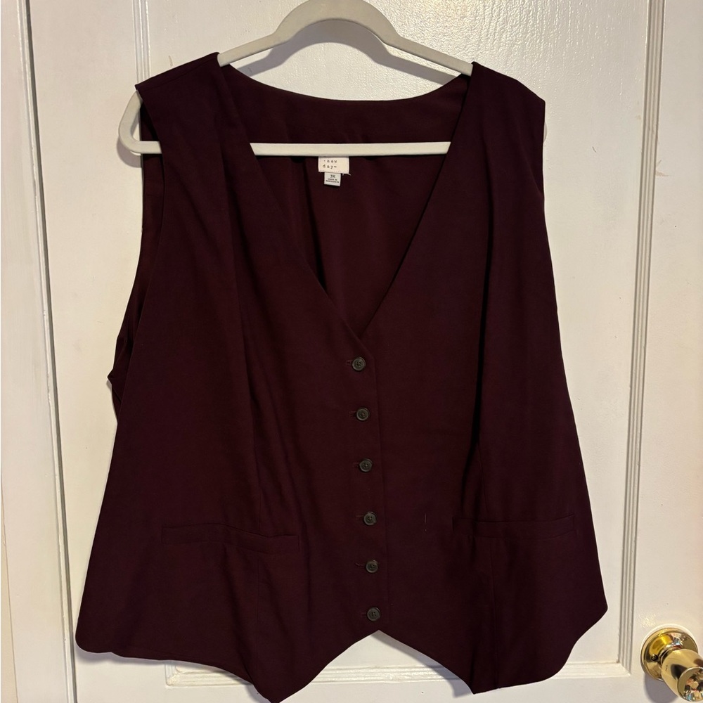 a new day Women's Burgundy Button-Down Vest